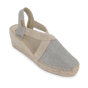 Alpargata algodon brillante cuña con elasticos mujer dorada 2