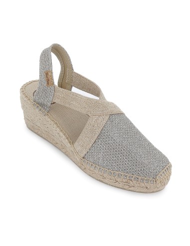 Alpargata algodon brillante cuña con elasticos mujer dorada