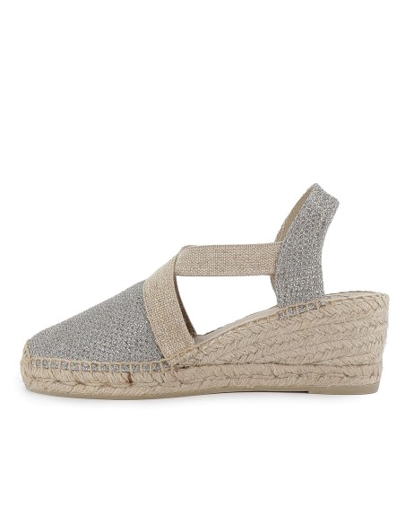 Alpargata algodon brillante cuña con elasticos mujer dorada