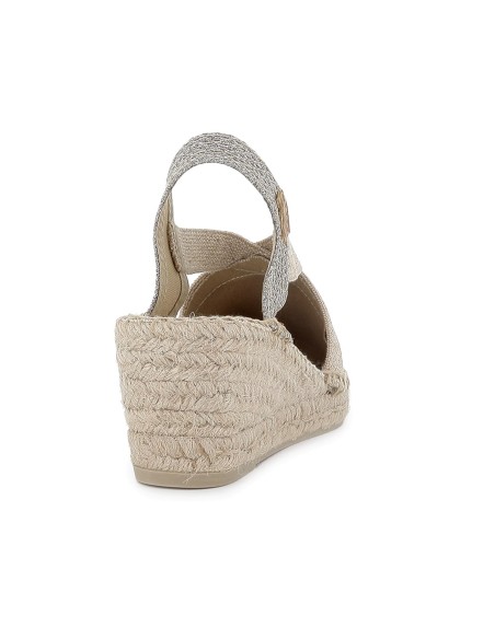 Alpargata algodon brillante cuña con elasticos mujer dorada