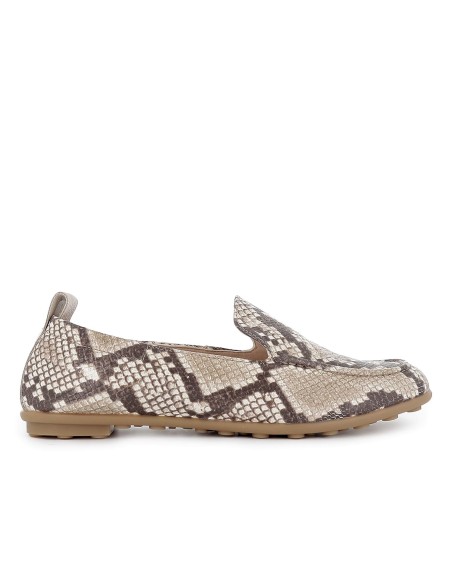 Mocasin piel lisa estampado serpiente suela plana mujer taupe