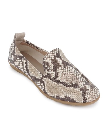 Mocasin piel lisa estampado serpiente suela plana mujer taupe