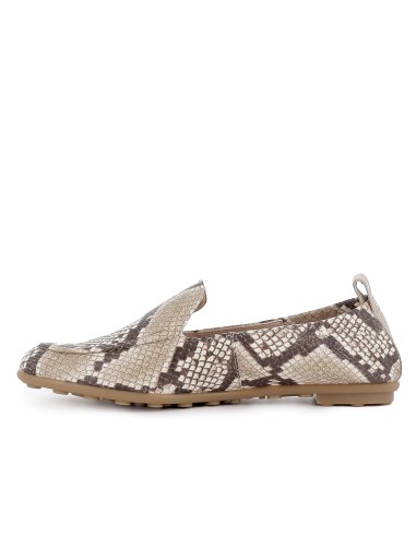 Mocasin piel lisa estampado serpiente suela plana mujer taupe