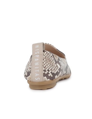 Mocasin piel lisa estampado serpiente suela plana mujer taupe