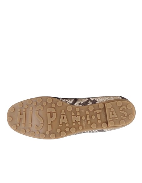 Mocasin piel lisa estampado serpiente suela plana mujer taupe