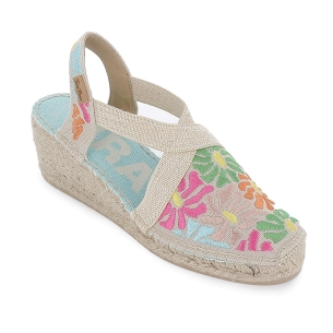 Alpargata algodon cuña con bordados florales y elasticos mujer 2