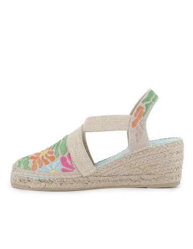 Alpargata algodon cuña con bordados florales y elasticos mujer