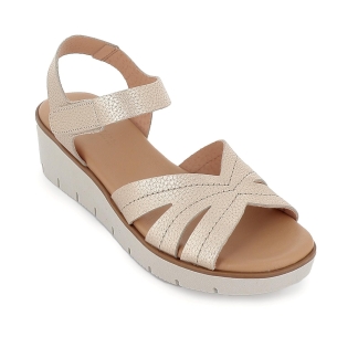 Sandalia piel pala corazon y velcro cuña ligera mujer dorado 2