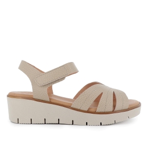 Sandalia piel pala corazon y velcro cuña ligera mujer taupe