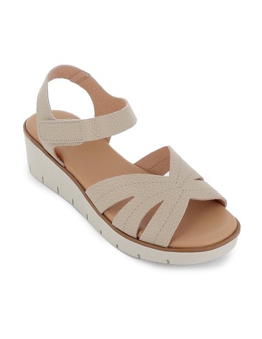 Sandalia piel pala corazon y velcro cuña ligera mujer taupe