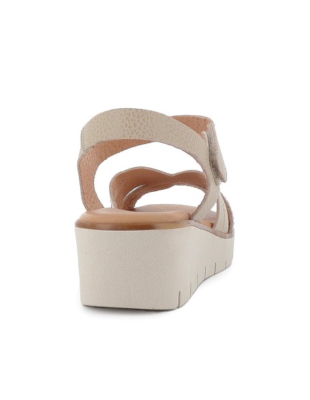 Sandalia piel pala corazon y velcro cuña ligera mujer taupe