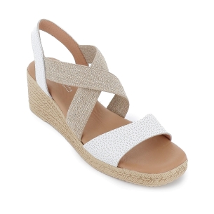 Sandalia cuña con piel y elasticos mujer blanco 2