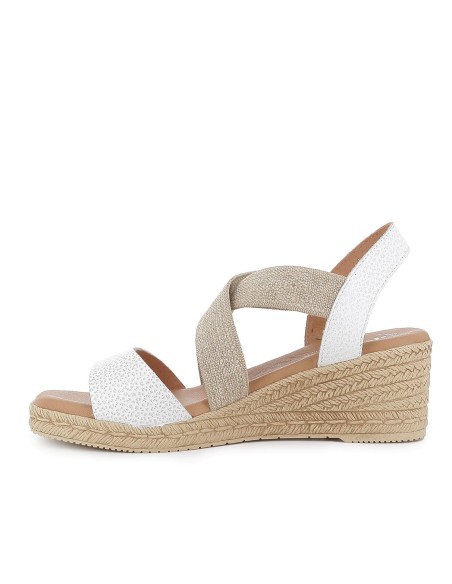 Sandalia cuña con piel y elasticos mujer blanco
