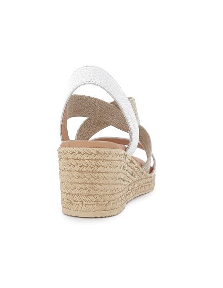 Sandalia cuña con piel y elasticos mujer blanco