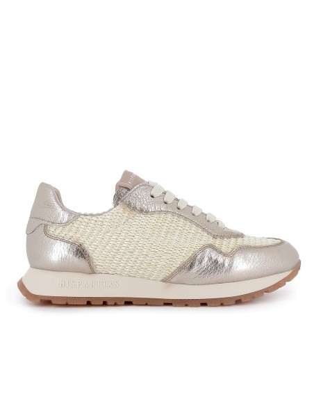 Deportivo piel combinacion rafia plantilla acolchada mujer dorado