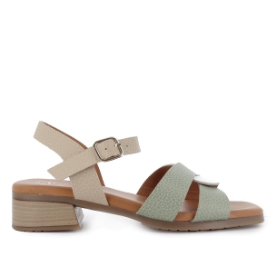 Sandalia piel combi diseño hebilla mujer taupe