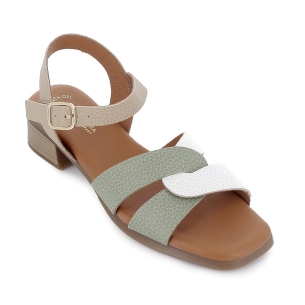 Sandalia piel combi diseño hebilla mujer taupe 2