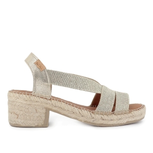 Alpargata yute piel con elasticos cosido artesanal mujer dorado