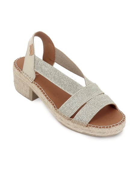 Alpargata yute piel con elasticos cosido artesanal mujer dorado