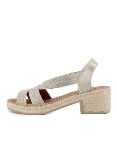 Alpargata yute piel con elasticos cosido artesanal mujer dorado