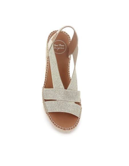 Alpargata yute piel con elasticos cosido artesanal mujer dorado