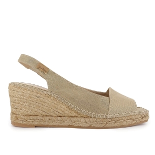 Alpargata yute tipo salon lino elastico y cuña media mujer dorada