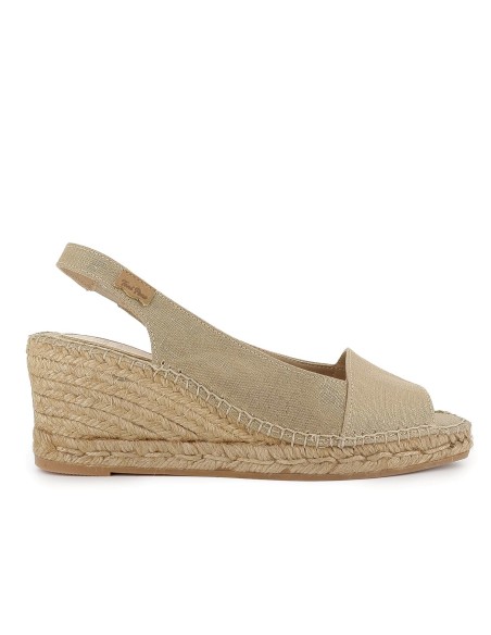 Alpargata yute tipo salon lino elastico y cuña media mujer dorada