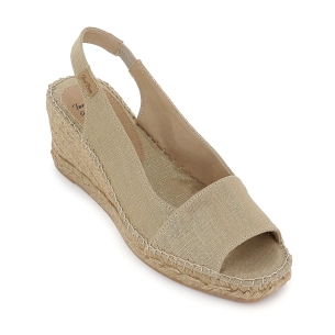 Alpargata yute tipo salon lino elastico y cuña media mujer dorada 2