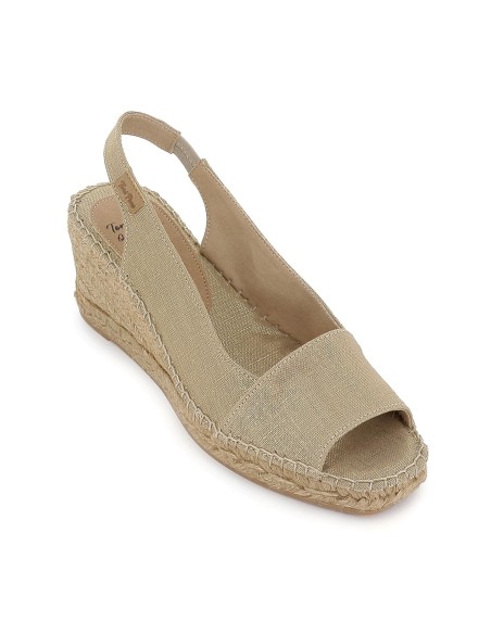 Alpargata yute tipo salon lino elastico y cuña media mujer dorada