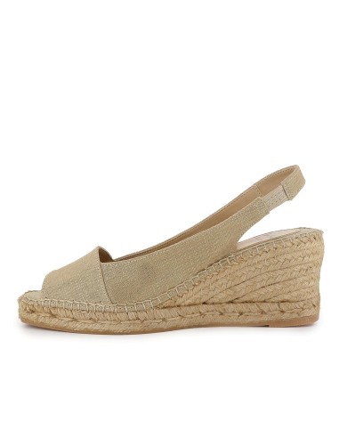 Alpargata yute tipo salon lino elastico y cuña media mujer dorada
