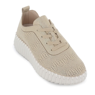 Deportivas microfibra eco cosida y cuña mujer dorado 2