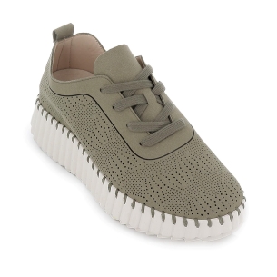 Deportivas microfibra eco cosida y cuña mujer verde kaki 2