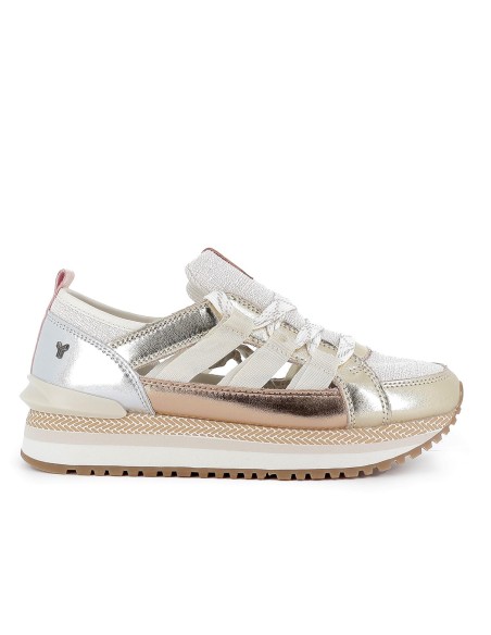 Deportiva piel con cintas plataforma mujer dorado