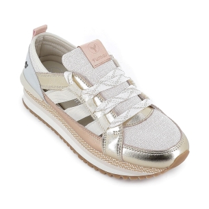 Deportiva piel con cintas plataforma mujer dorado 2