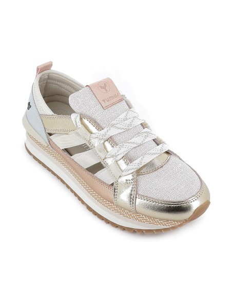 Deportiva piel con cintas plataforma mujer dorado