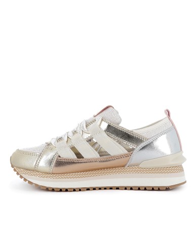 Deportiva piel con cintas plataforma mujer dorado