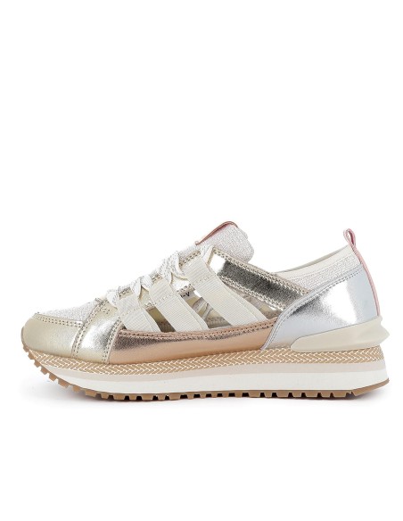 Deportiva piel con cintas plataforma mujer dorado