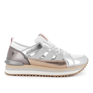 Deportiva piel con cintas plataforma mujer plateada