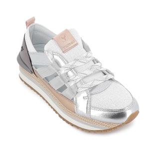 Deportiva piel con cintas plataforma mujer plateada 2