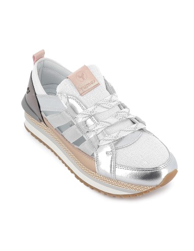 Deportiva piel con cintas plataforma mujer plateada