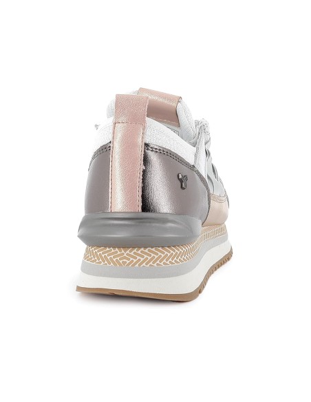 Deportiva piel con cintas plataforma mujer plateada