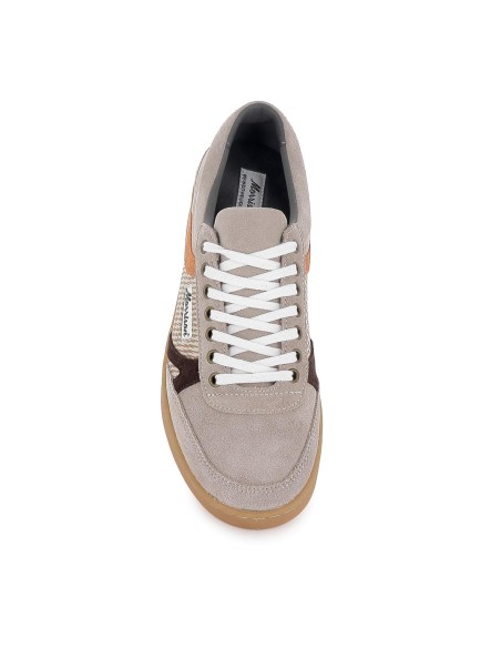 Deportivos piel serraje detalle lineas hombre beige