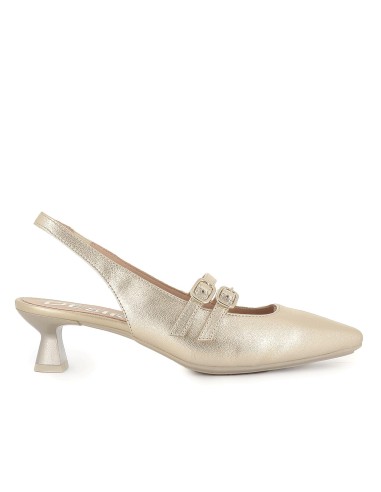 Zapato correa 2 hebillas y elastico tacon 4,5cm mujer dorado