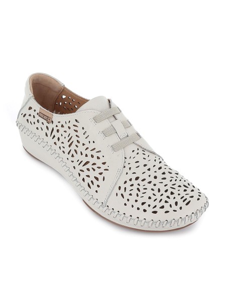 Zapato elasticos piel picados y plantilla extraible mujer blanco