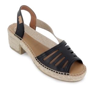 Alpargata yute piel con elasticos cosido artesanal mujer negro 2