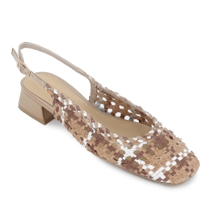 Bailarina piel trenzada combinada tacon bajo mujer beige 2