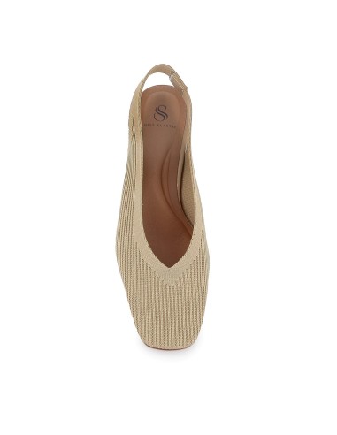 Zapato salon tejido licra con elastico y tacón ancho mujer beige