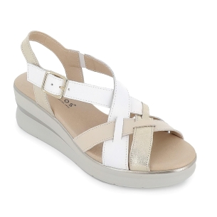 Sandalia piel tiras cruzadas cuña y hebilla mujer blanco 2