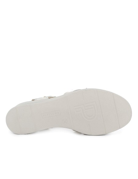 Sandalia piel tiras cruzadas cuña y hebilla mujer blanco