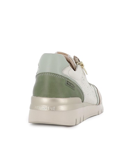 Deportiva piel troquelada cremallera y cuña mujer marfil